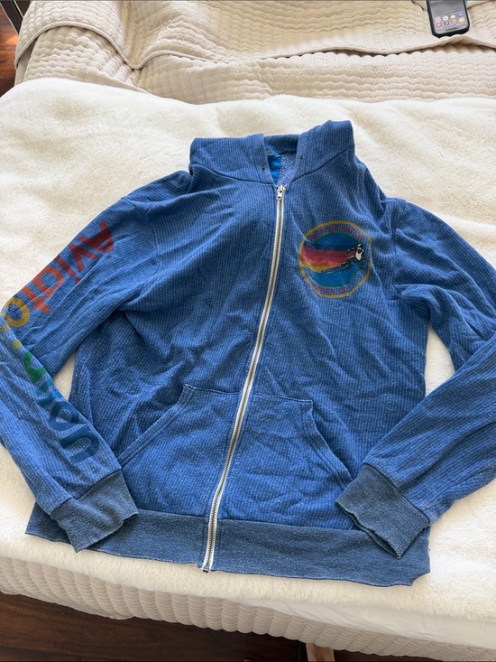 Aviator Nation Tops - Aviator Nation Blue Zip-Up Jacket with Rainbow Graphic